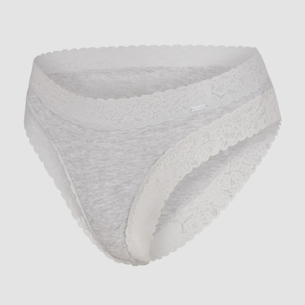 Savage X Fenty Cotton Essentials Lace-Trim Cheeky Heather Grey Panty Size M
